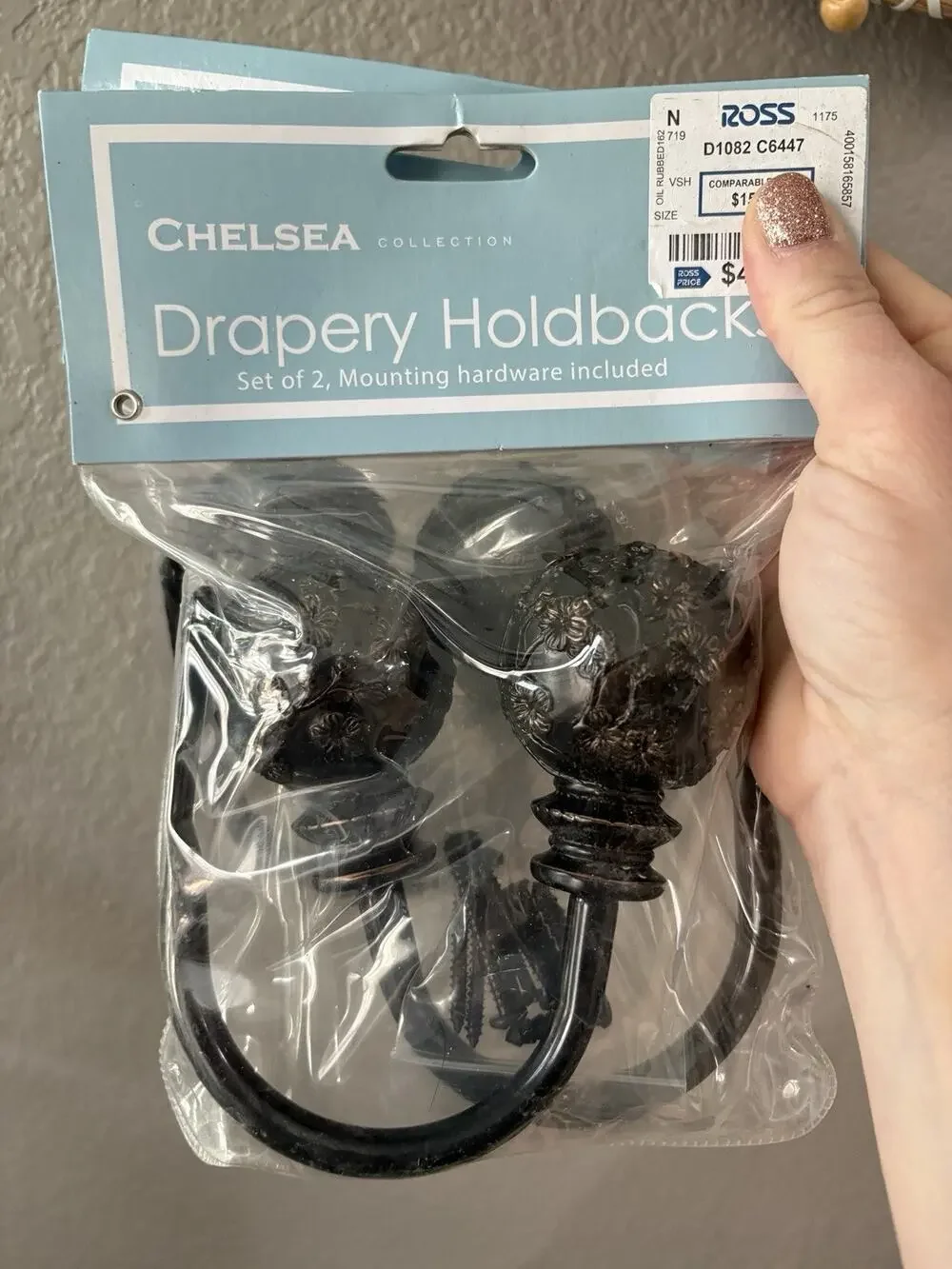 Chelsea Collection Drapery Holdbacks Set of 2 Oil Rubbed Bronze Floral NOS